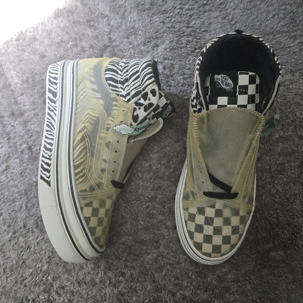 Vans Sk8 Hi Mixed Media Women 10.5 Zebra Black And White Plastic Platform 092025 - Picture 2 of 9